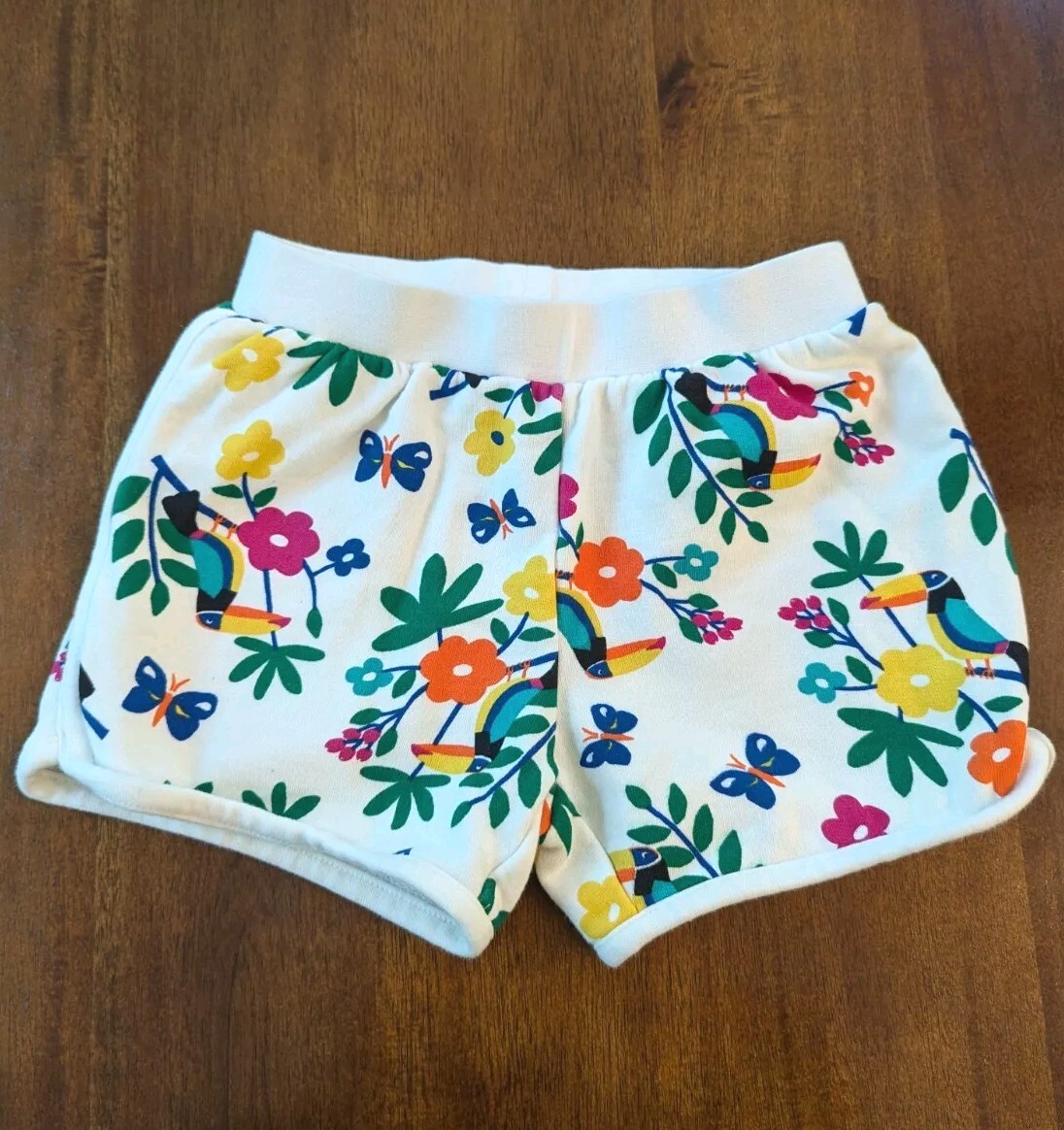 Hanna Andersson Girls Flower Butterfly Bird Pull On Terry Shorts Size 5 110