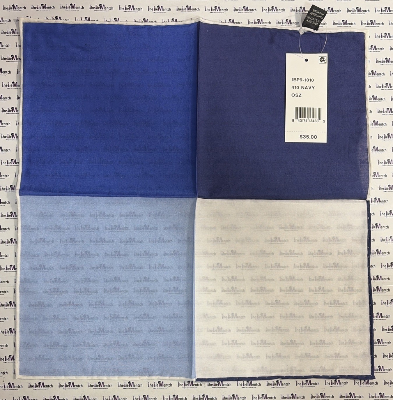 Men’s Solid Blue & Navy Pocket Square Silk Cotton Blend Handmade NWT MSRP $35