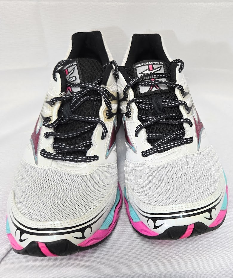 Womens Mizuno Wave Creation 14 White Pink Light Blue Running Sneakers Shoes