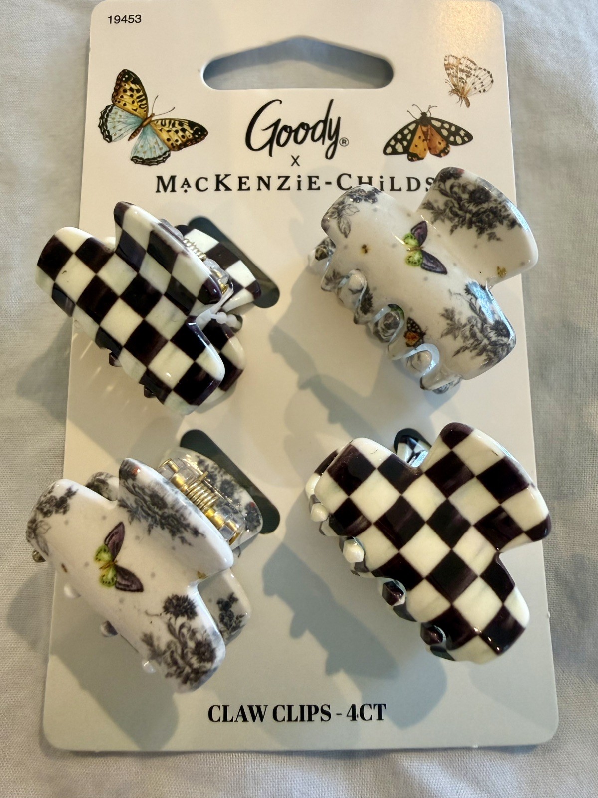 MacKenzie Childs Goody Target Black Courtly Check Mini Hair Claw Clips Set 4ct