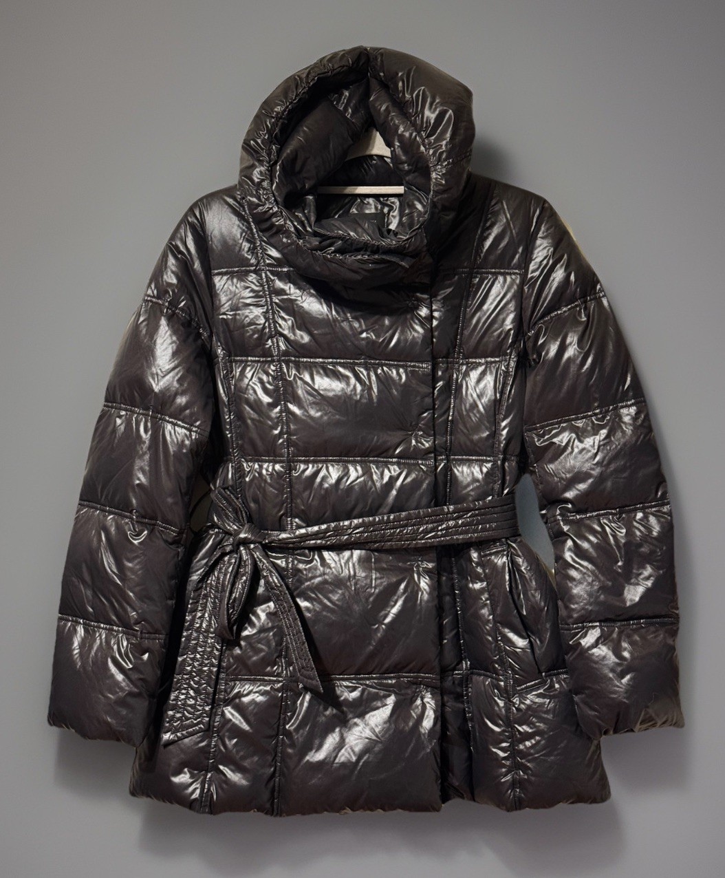 COATOLOGY New York BLACK Snap Button Strap Belt Hood Quilt Puffer Coat Jacket M