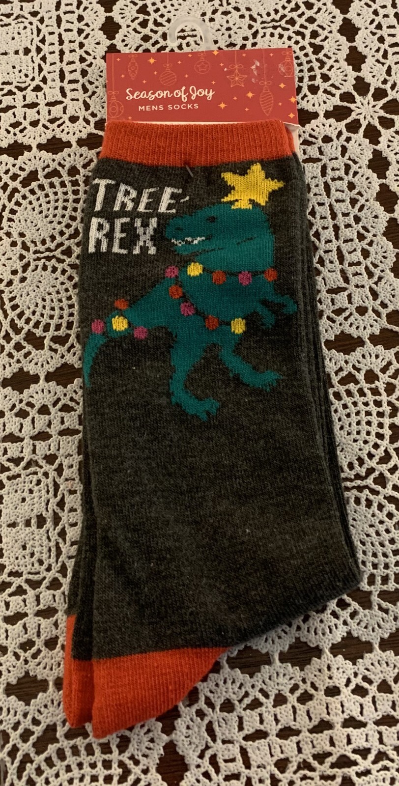 Gertex Mens Holiday Crew Socks Tree Rex Dinosaur Shoe Size 7 to 13 Brand New NWT