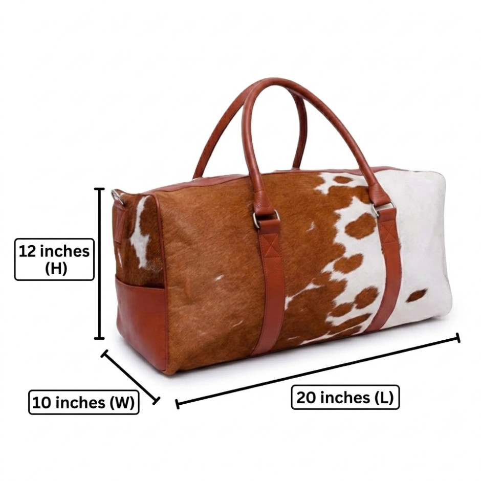 Cowhide Duffle Bag Hair On Genuine Leather Weekender Overnight Carry On Bag