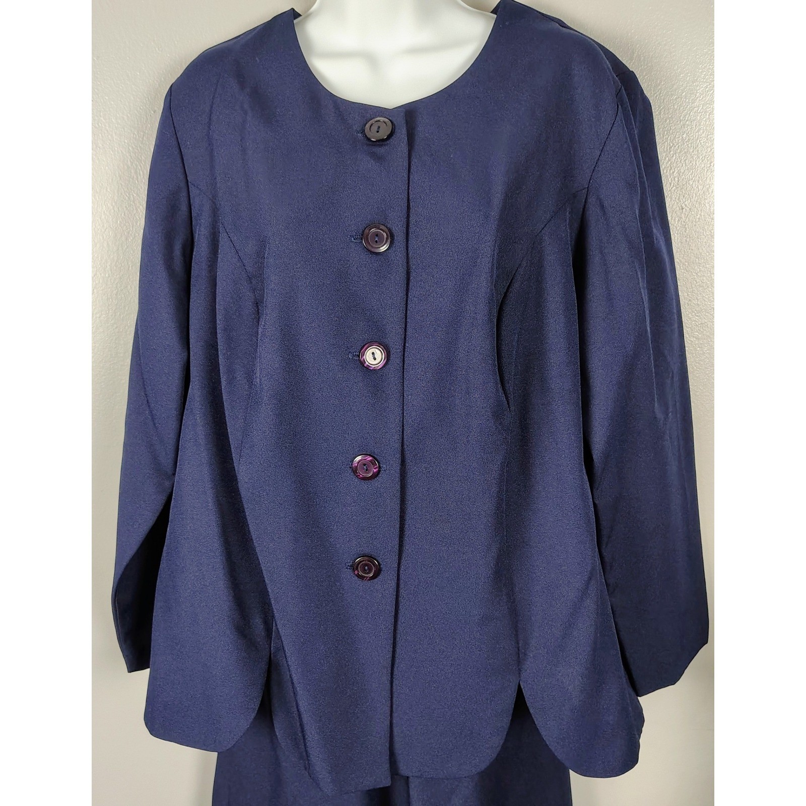 Roamans Navy Blue 3 Piece Suit Set Jacket Pants Skirt USA classic office church
