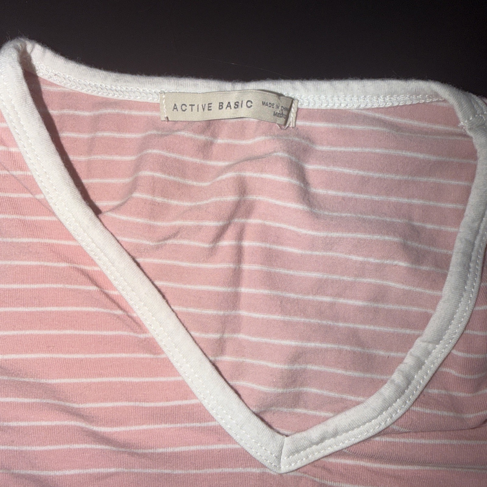 Active Basic Women’s Slim Fit Pink Striped Tee Size Medium