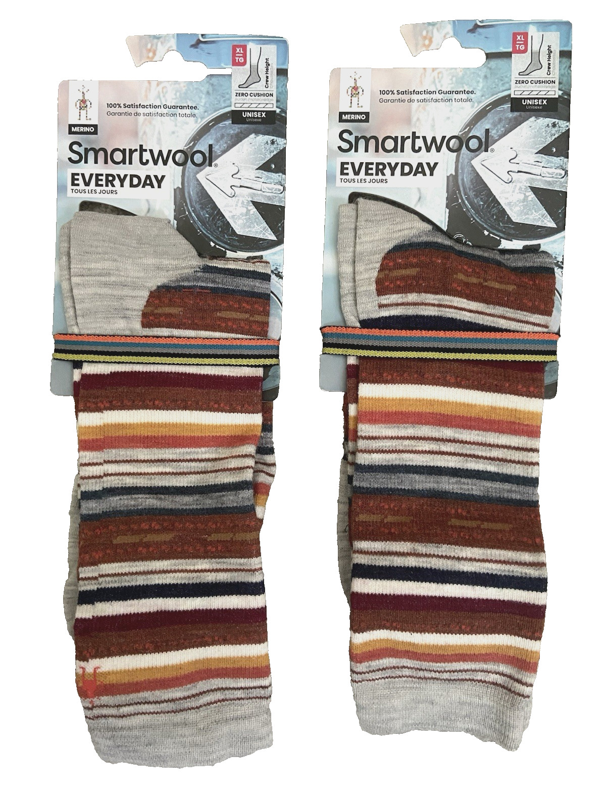 Lot of 2 pairs Smartwool Everyday Zero Cushion Margarita Crew Socks Striped XL