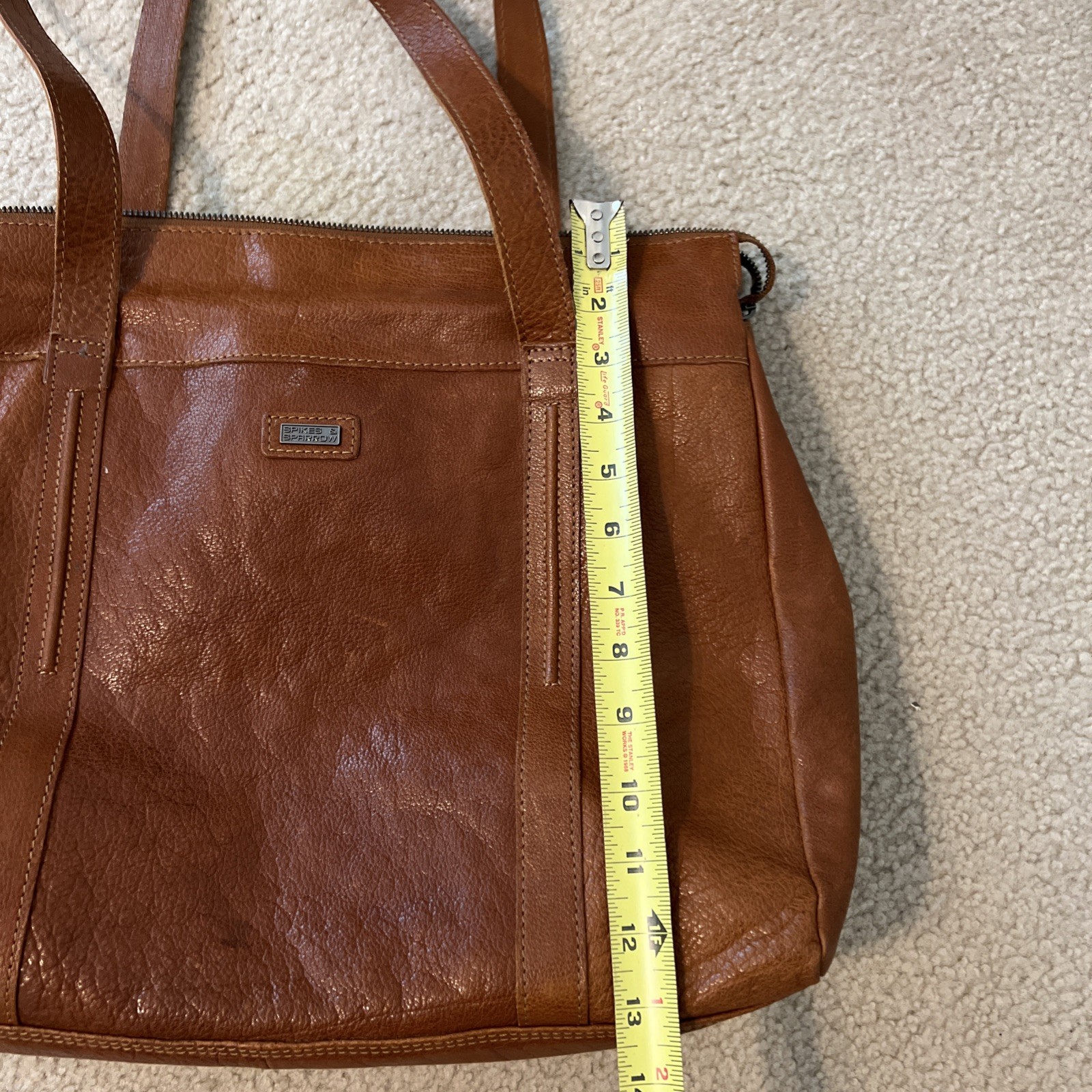 Spikes & Sparrow brown genuine leather laptop shoulder bag various pockets
