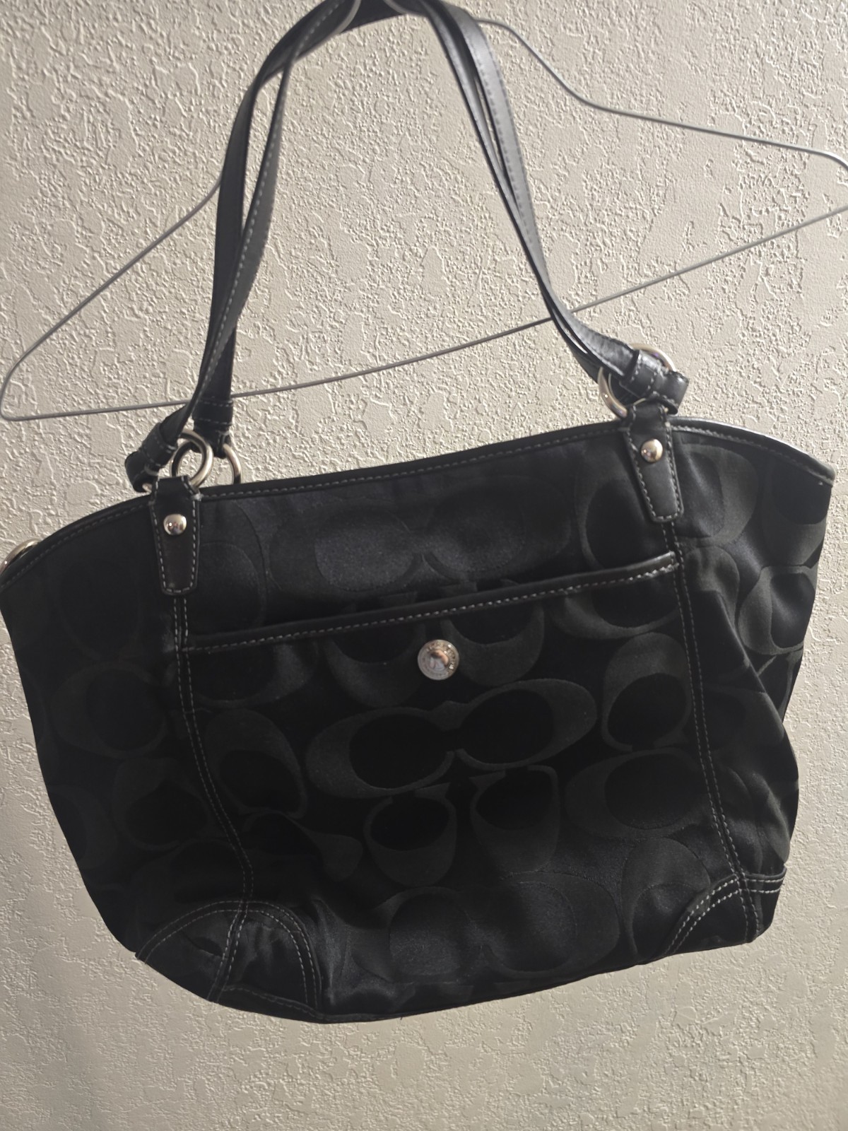 Coach 2008 Leah Black & Grey Signature C Jacquard Turn Lock Satchel Shoulder Bag