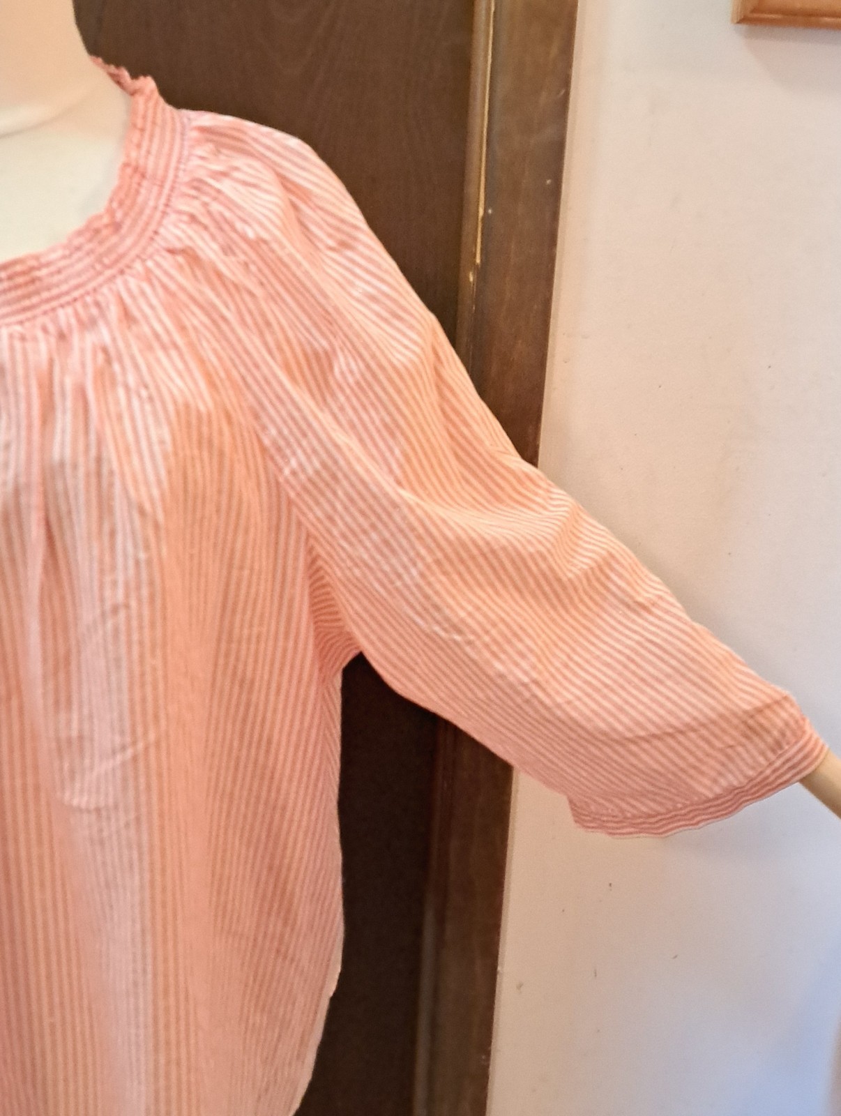 Catherines Blouse Size 5X 34 36 W New Orange White Striped Elastic Neckline