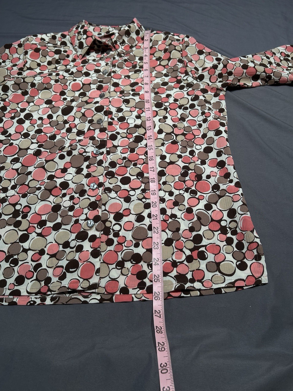 Vintage Y2K Alia Pink & Brown Retro Bubble Print Button Down Blouse