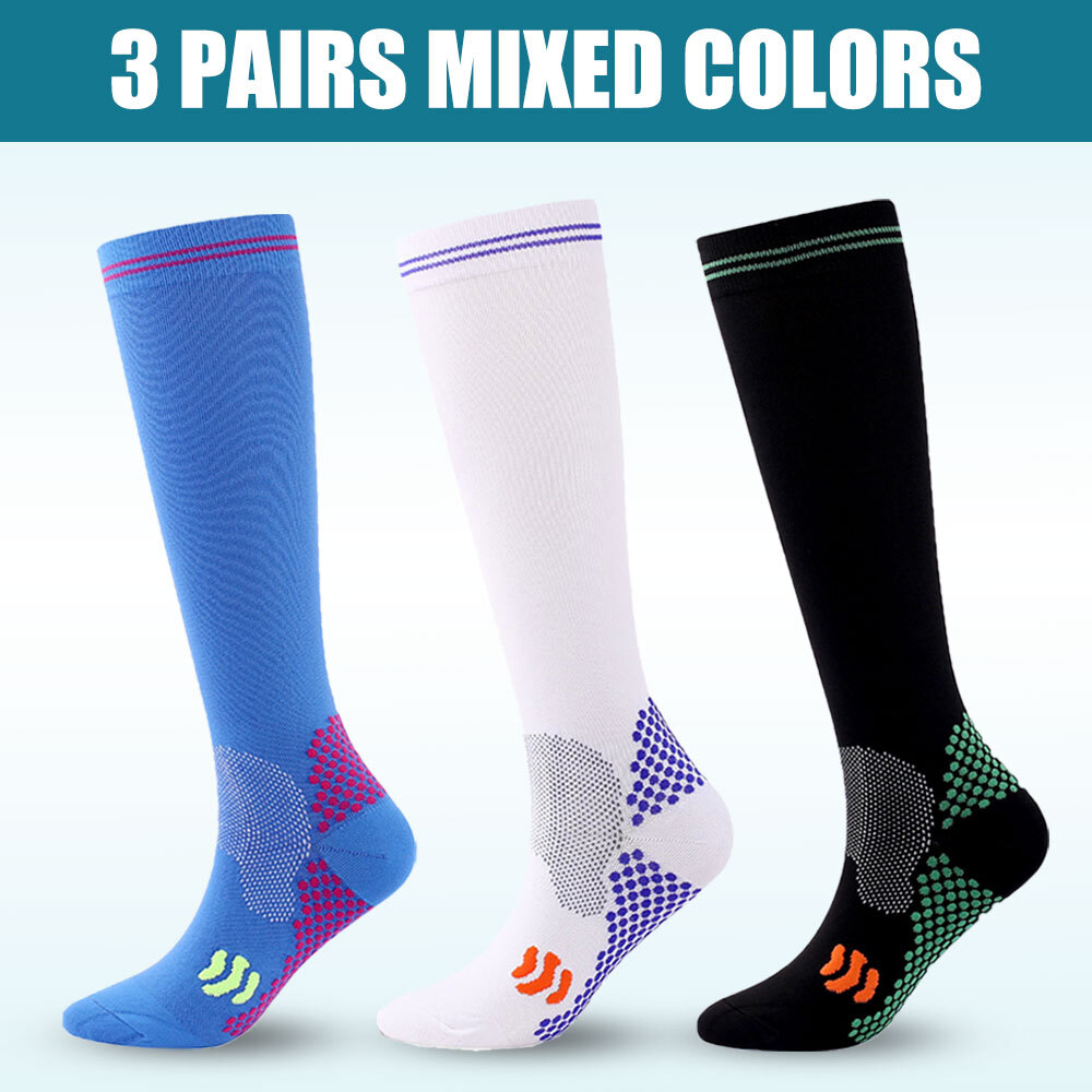3 Pair Neuropathy Compression Socks For Unisex Calf High Solid Support Stockings