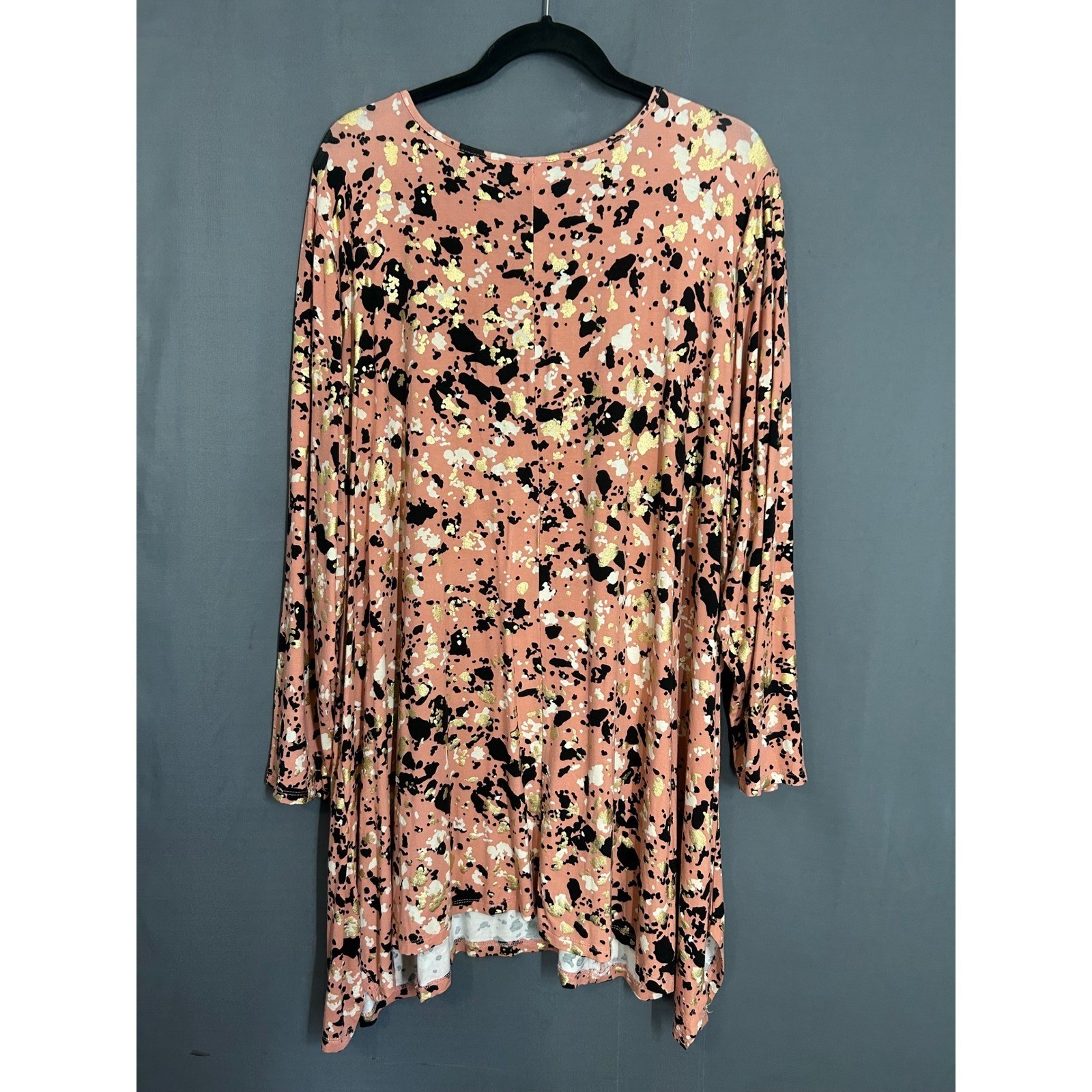 Avenue Plus Size Coral Gold Foil Speckled Print Tunic Top Long Sleeve Boho 26/28