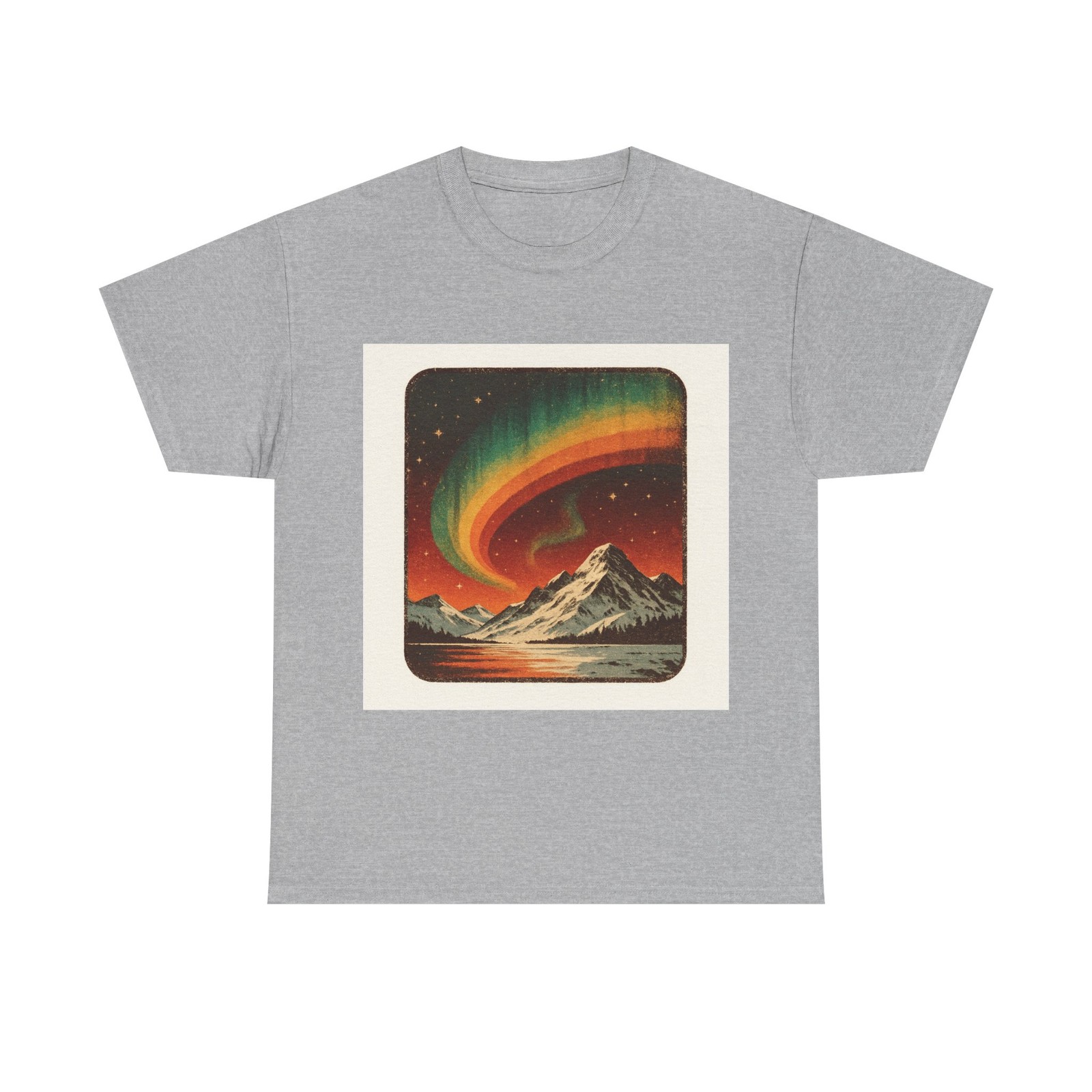 Northern Lights Aurora Over Snowy Mountains Shirt, Nature Art Tee, Outdoor Ad…
