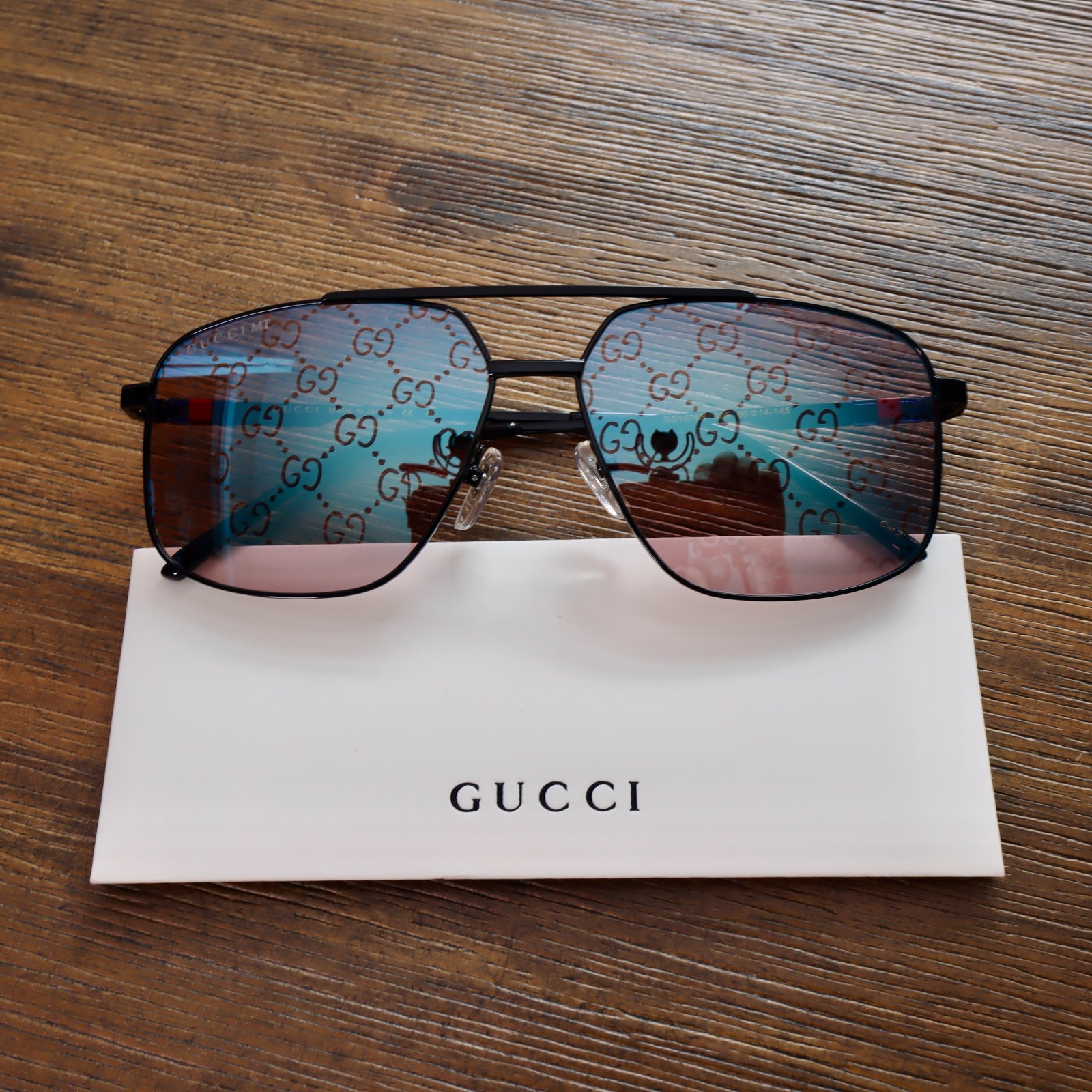 Gucci GG1676S 005 60mm Square Sunglasses in Black/Grey with GG Pattern Lens