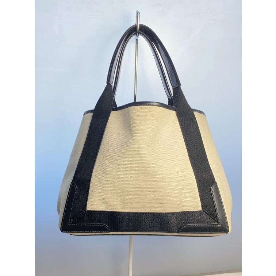 Balenciaga White Canvas Handbag Black Strap 11.6in 339933 Auth