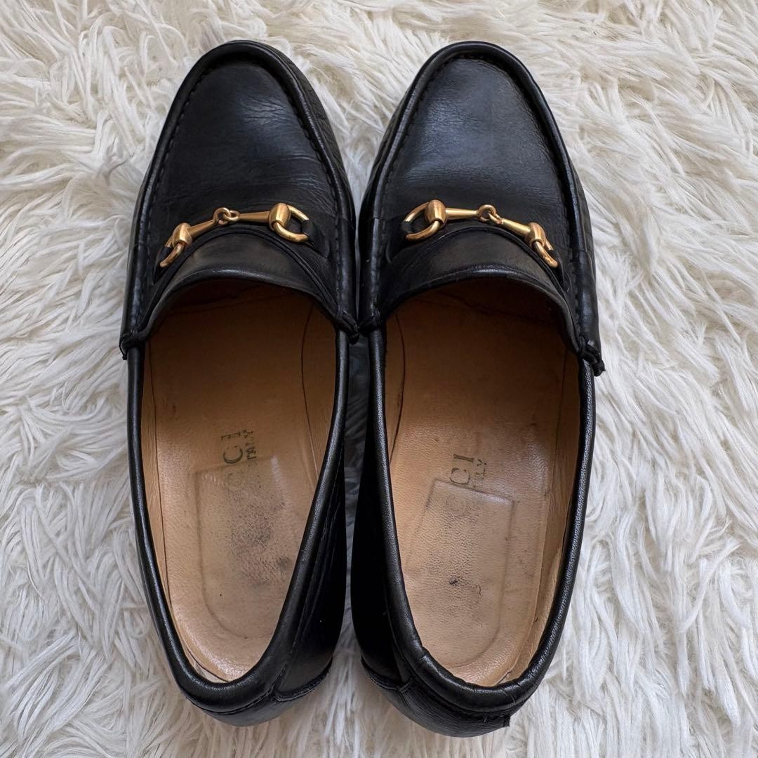 Rare GUCCI Horsebit Loafers Black Leather 35.5 22.5cm Elegant Italian Made