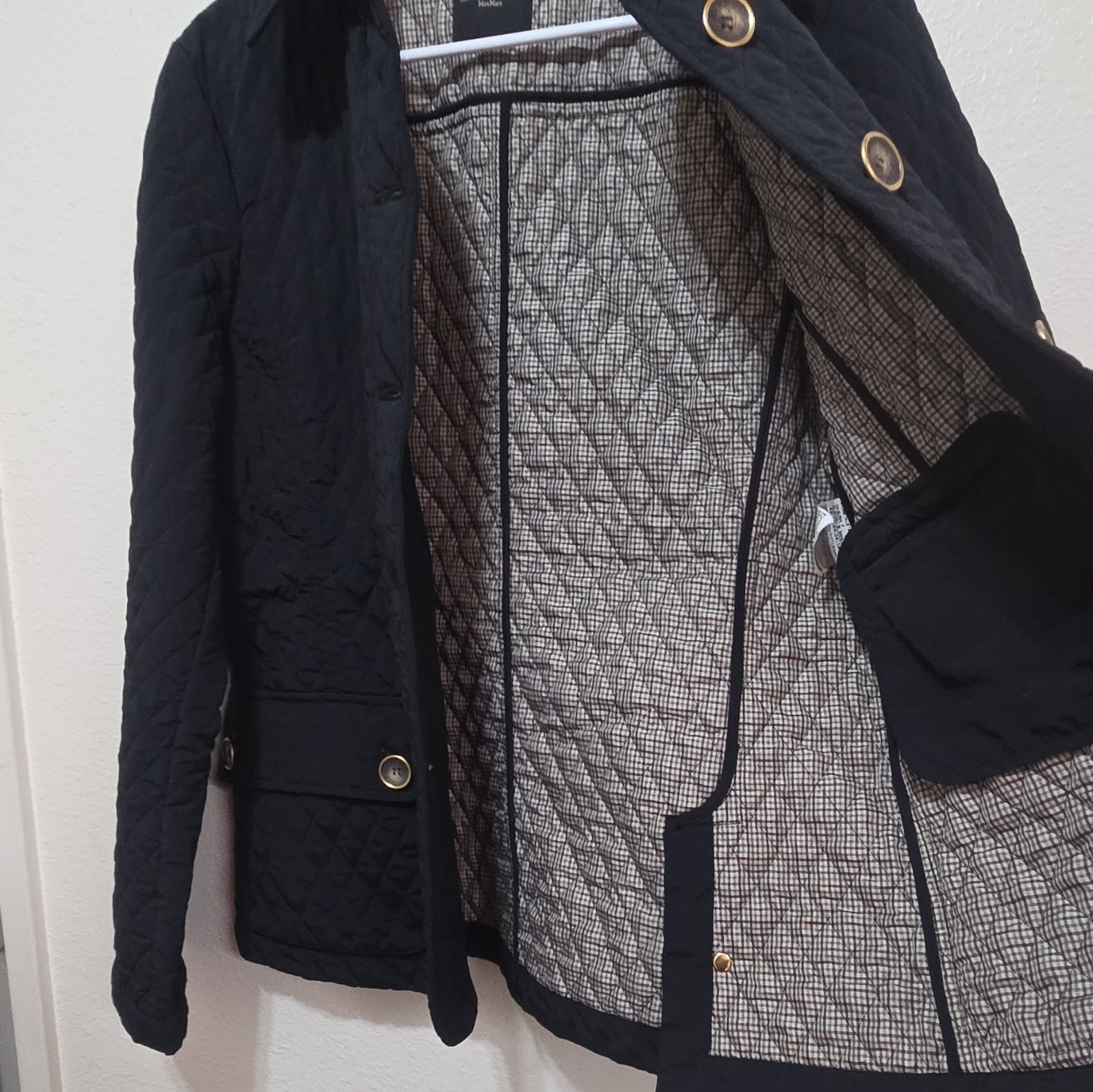 Weekend Max Mara Womens Black Quilted Button Jacket Pockets Size 42, 12 US