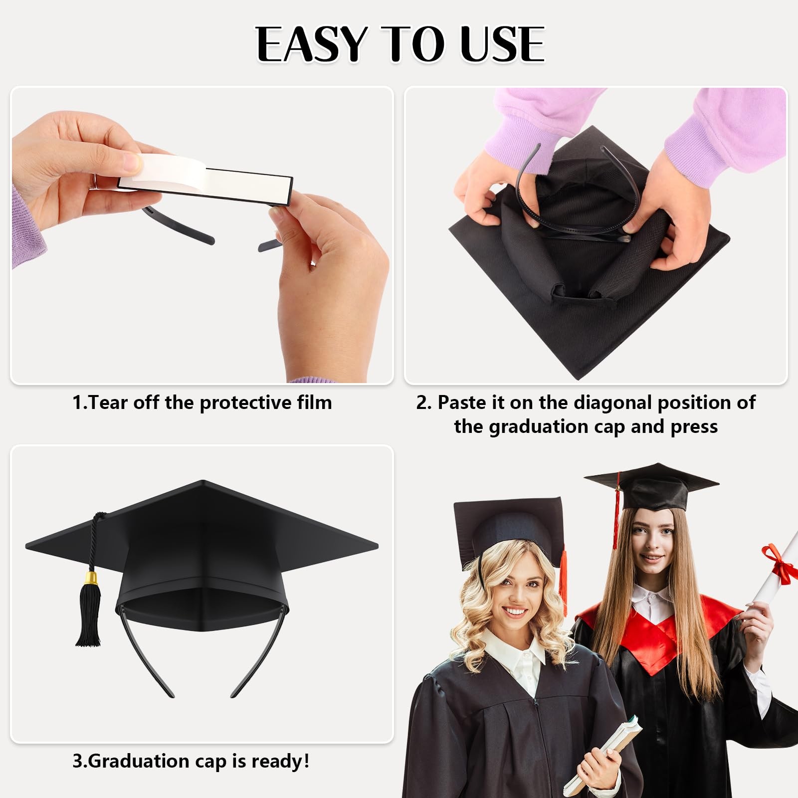 Phoncoo 1 Pack Graduation Cap Headband, 1 Count (Pack of 1), Black-1pcs