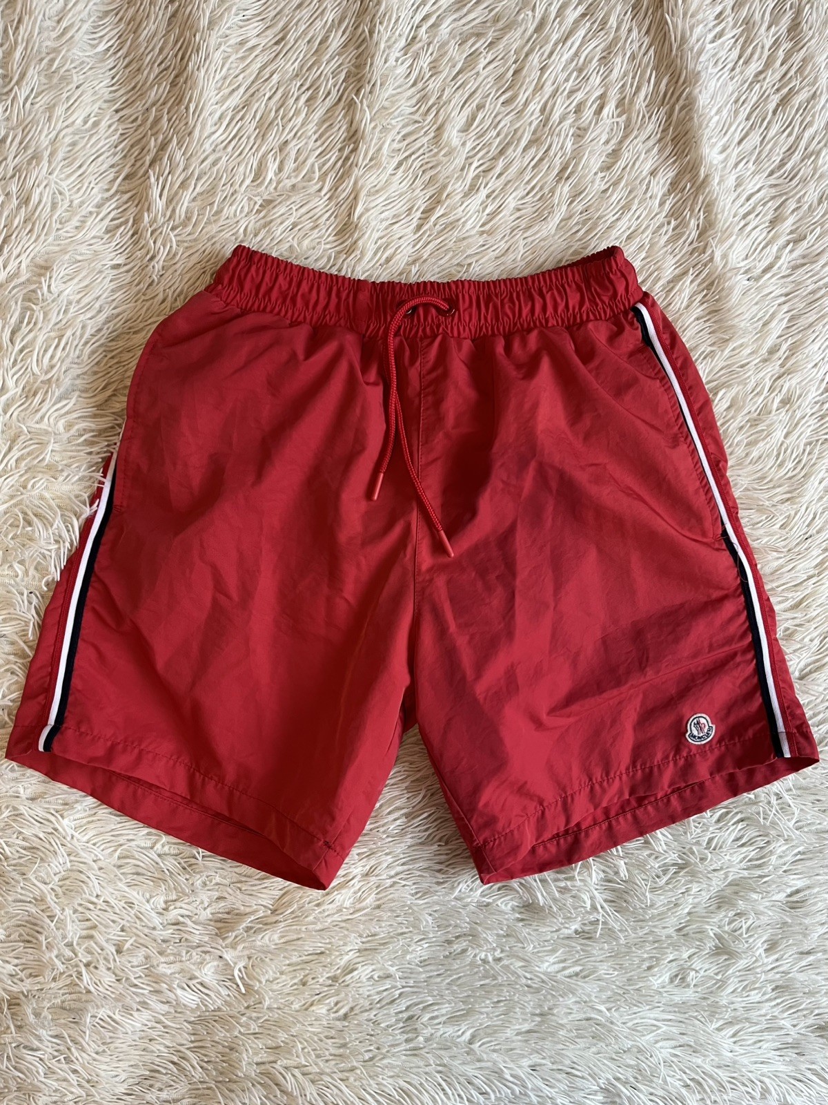 Moncler Red Logo Patch Nylon Swim Shorts Mens Original Very Good Condition