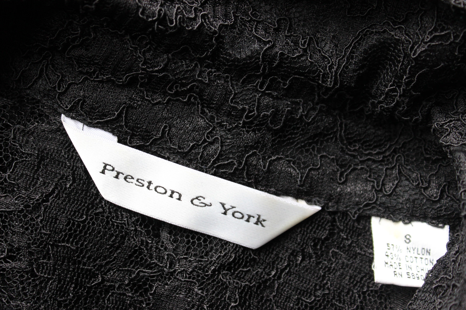 PRESTON & YORK Black Floral Lace Button Up Blouse Sz S Long Slv Top Rayon Cotton