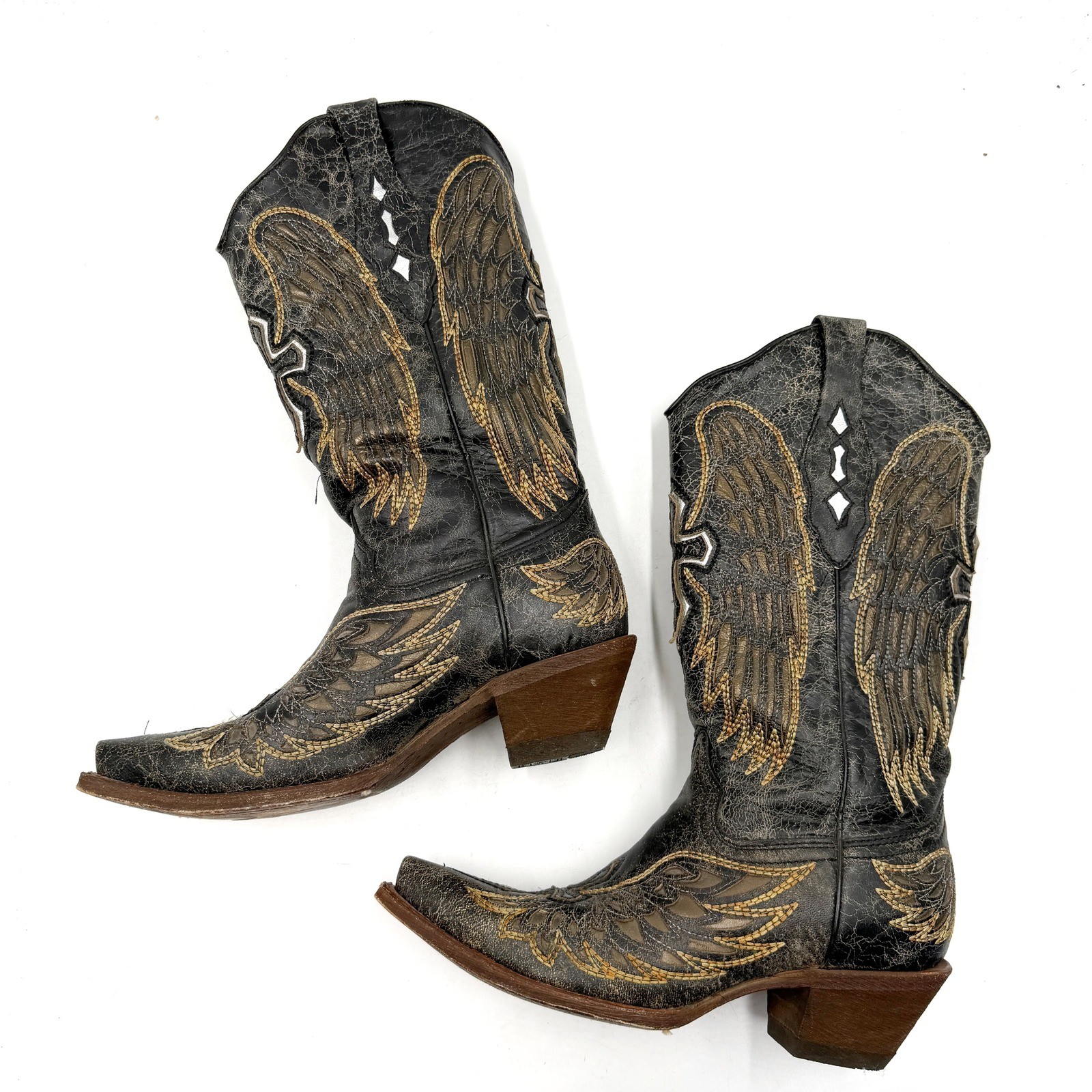Corral Western Boots Black Wing Cross Embroidery Western Womens 6.5 M A1967