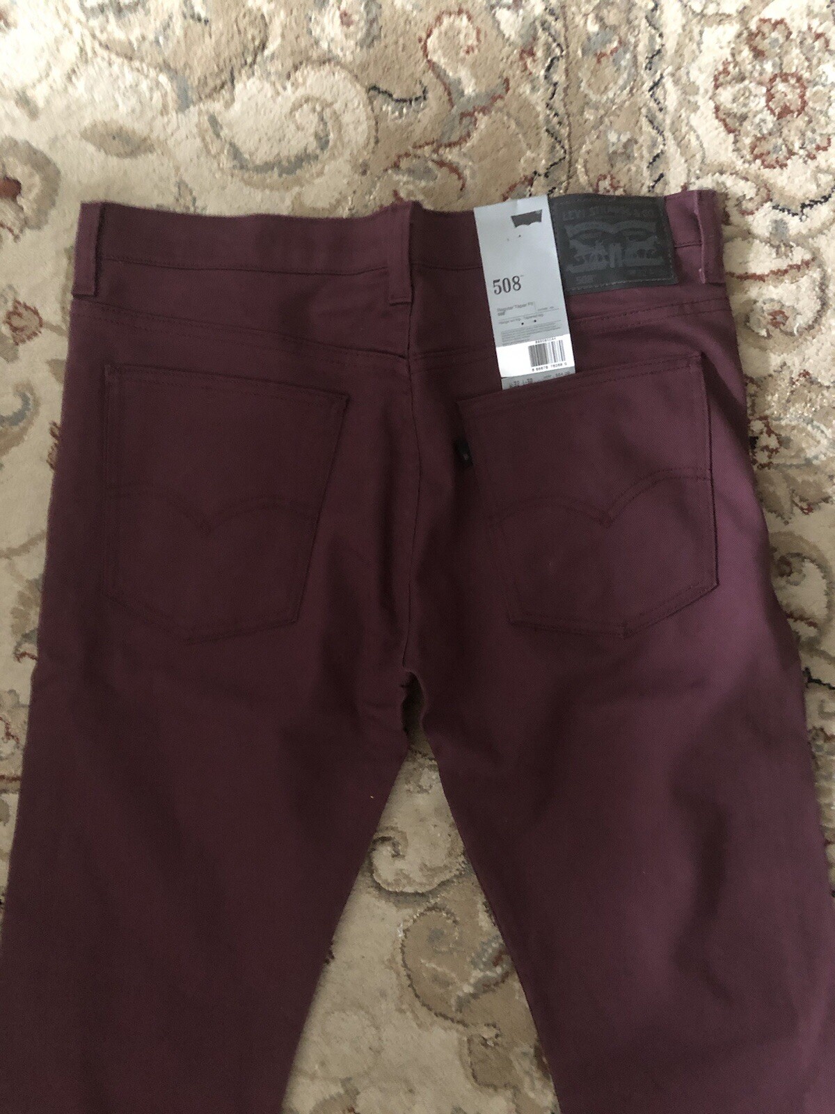 Levi 508 Jeans 32×32 Burgundy Taper Fit 98% Cotton/2% Elastane NWT
