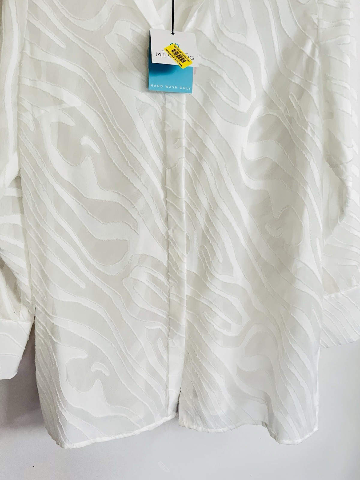 New Ming Wang Women’s White Zebra Button Front Shirt Textured Office Business
