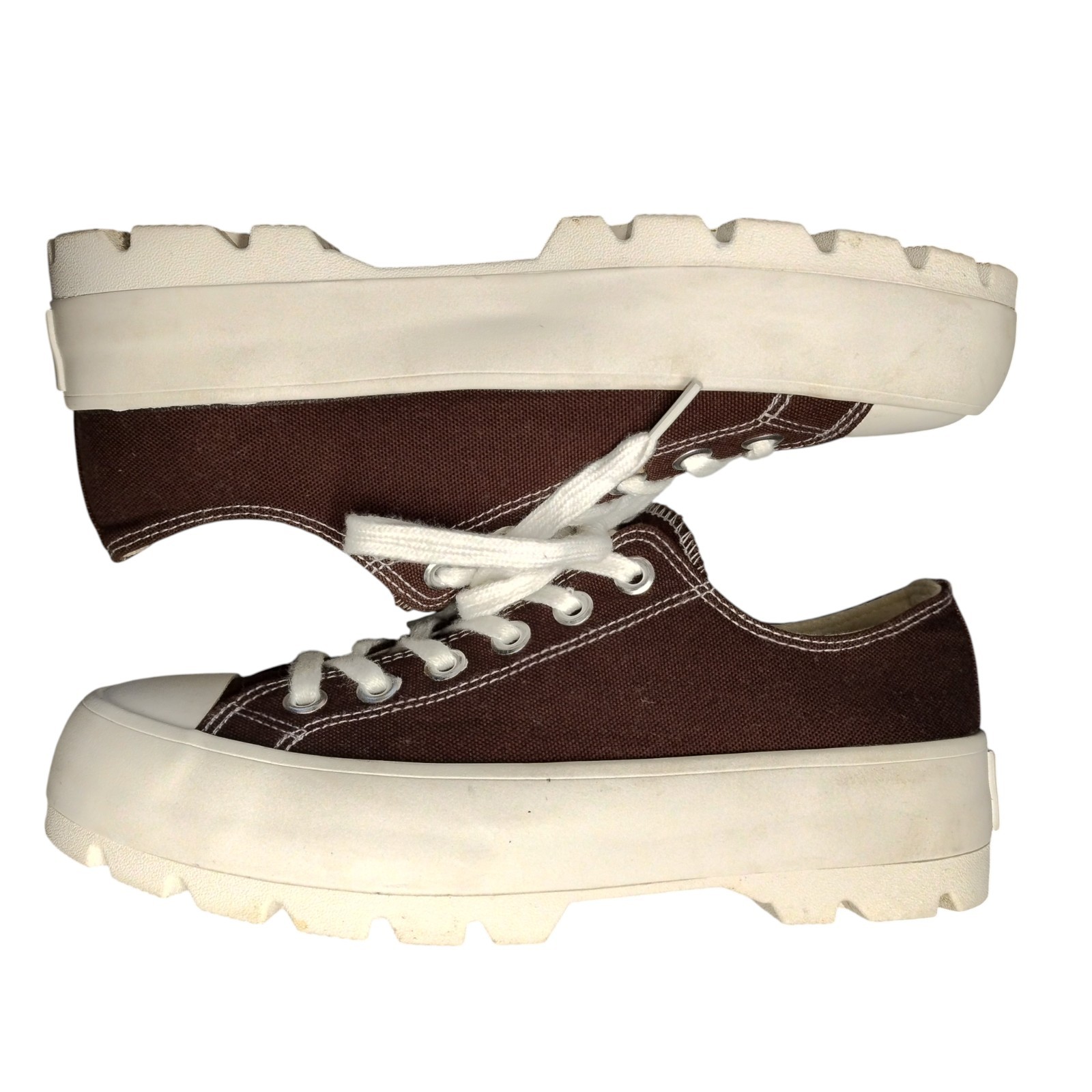 Cushionaire Vasco Platform Sneakers Womens 8M Brown White Upper Fabric Lace Up