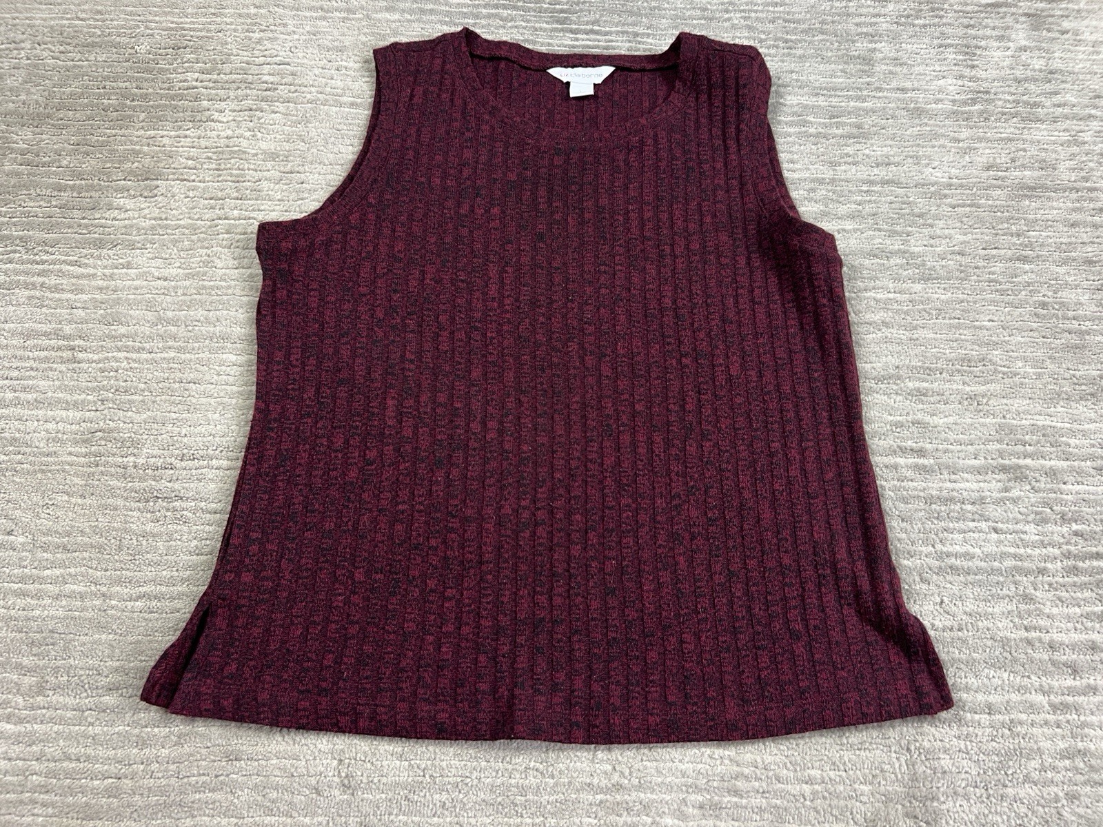Liz Claiborne Sweater Womens Large Red Ribbed Sleeveless Knit Polyester Blend