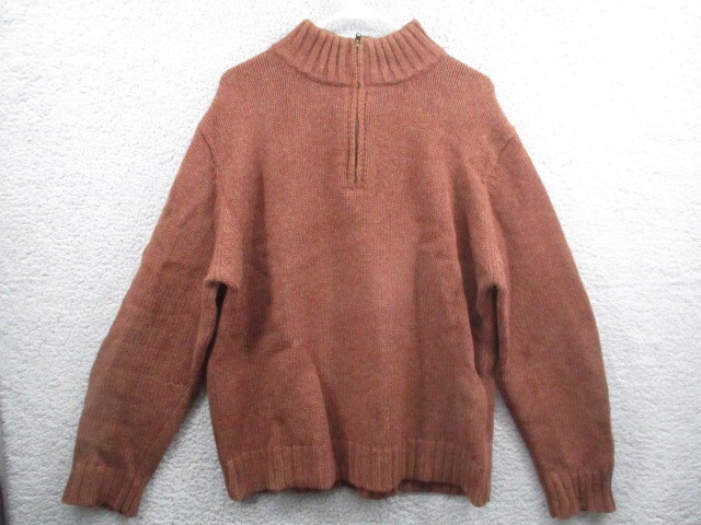 LL BEAN Shetland Wool Pullover Sweater Medium Elbow Patches 1/4 Zip Brown