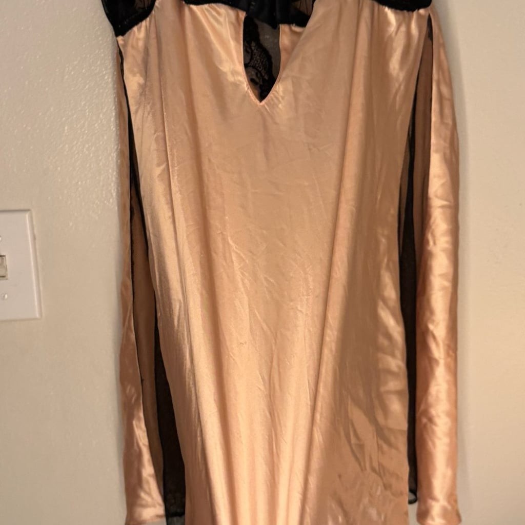 California Dynasty Pink Satin and Black Lace Cupped Babydoll Lingerie