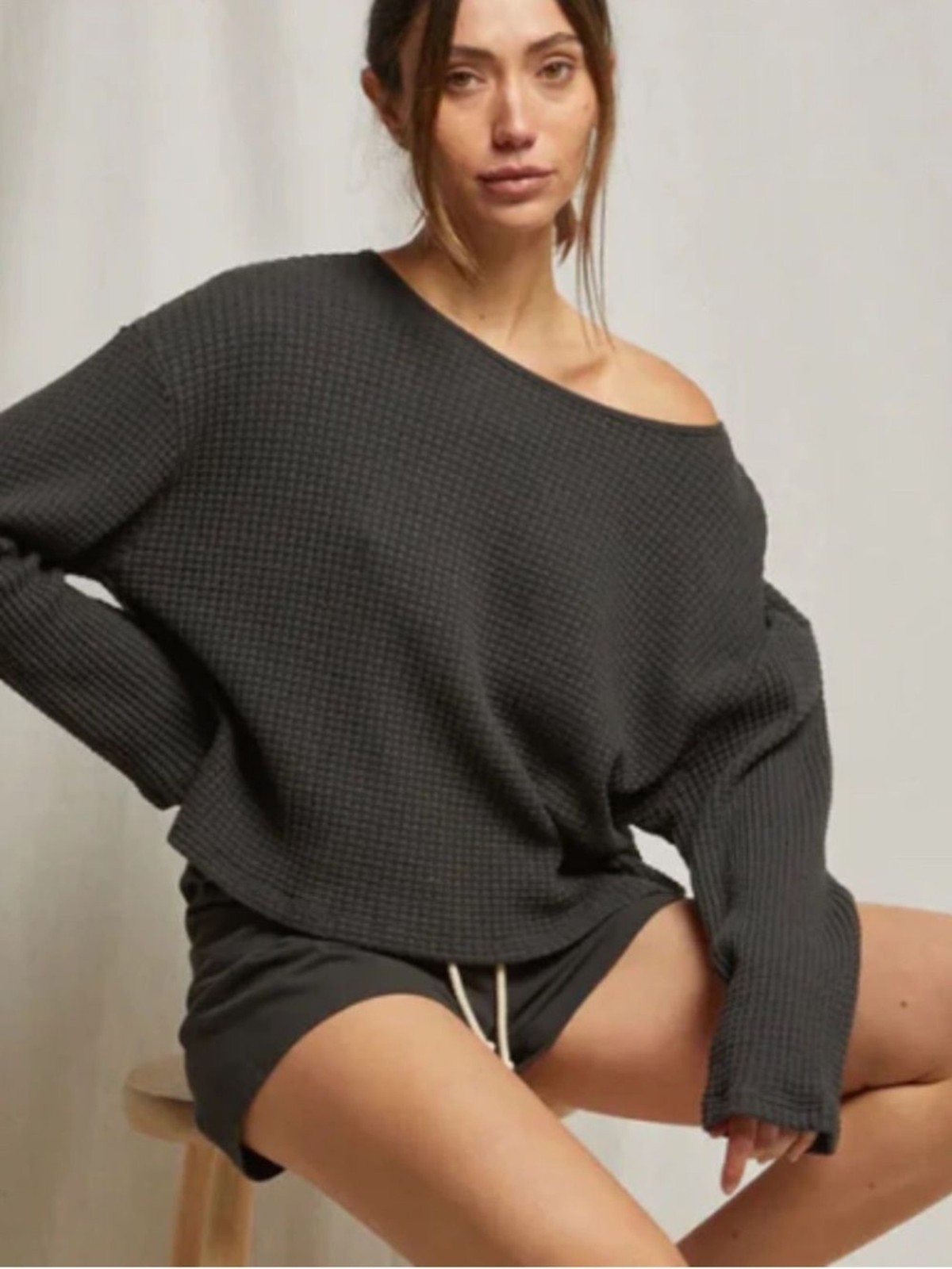 perfectwhitetee Luna Waffle Long Sleeve Top size M