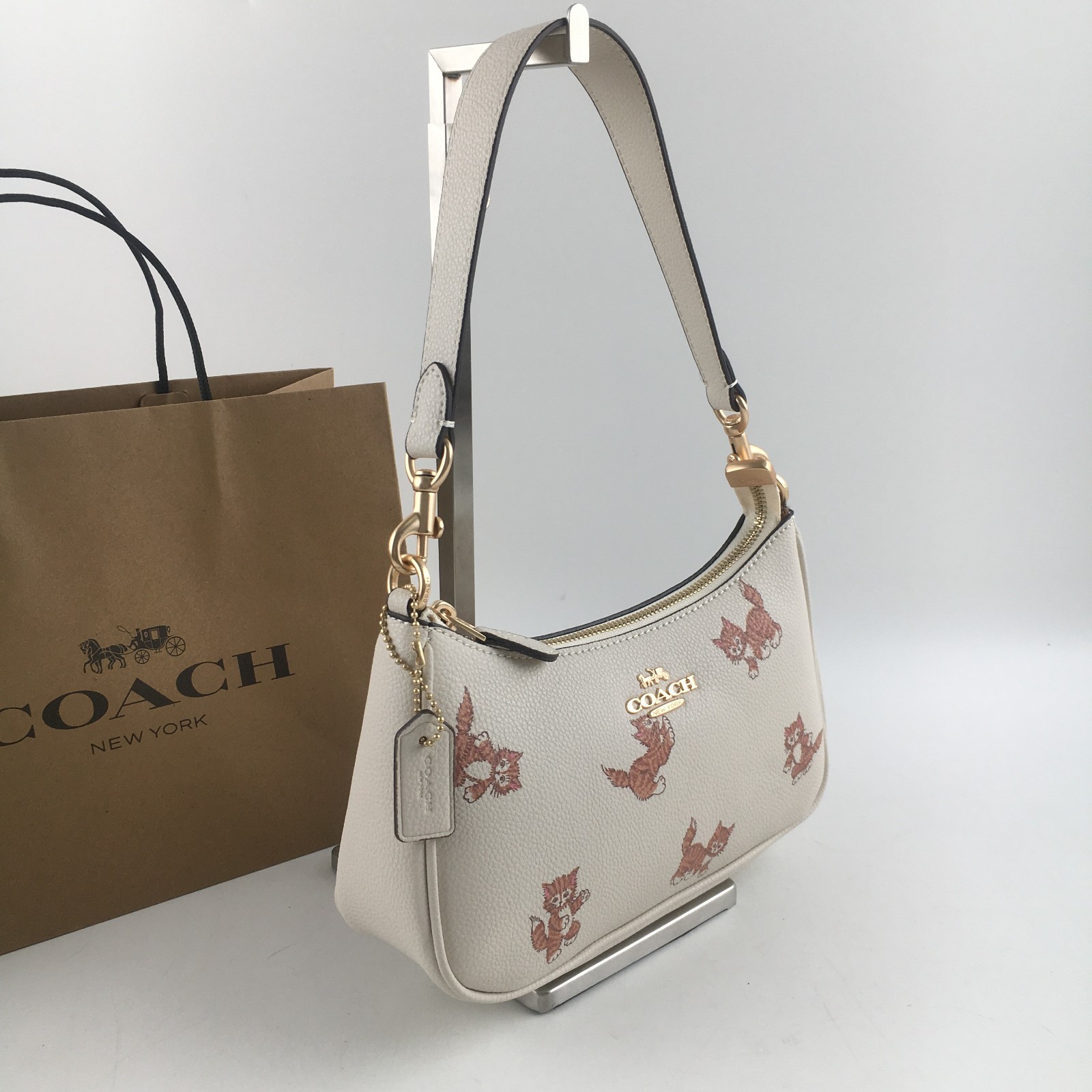 Coach Teri Shoulder Bag With Dancing Kitten Print CC777 Chalk Multi