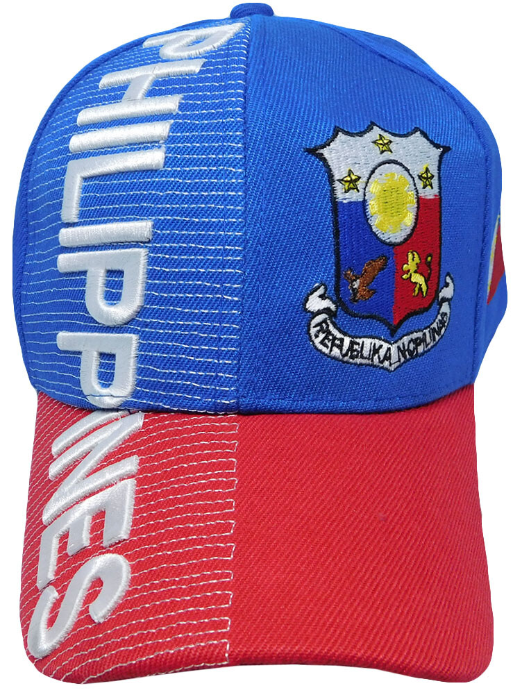 Philippines Country Letters Emblem Royal Blue Red Bill 3-D Embroidered Cap Hat