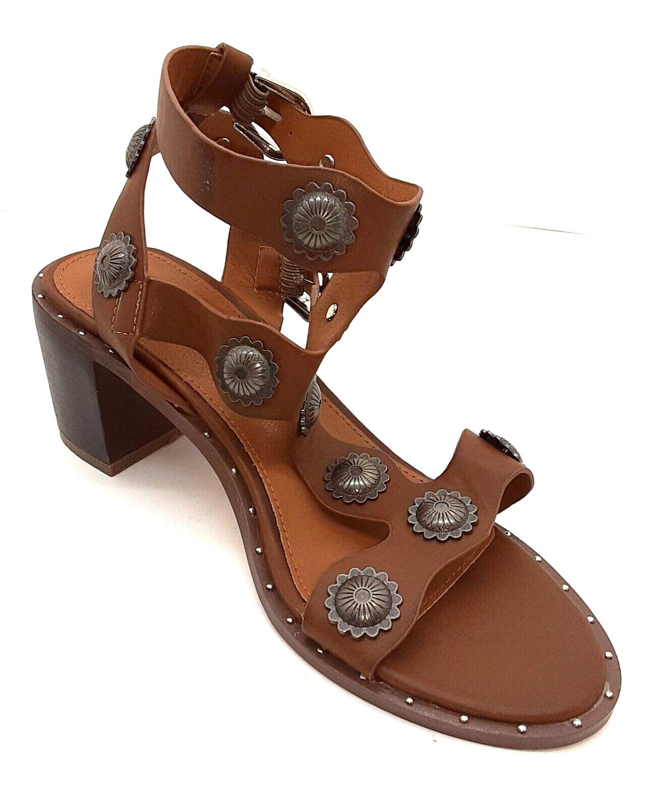 ASHRO Sandal Caged Brown Leather Gladiator Strappy 7M Embellished Buckle Strap