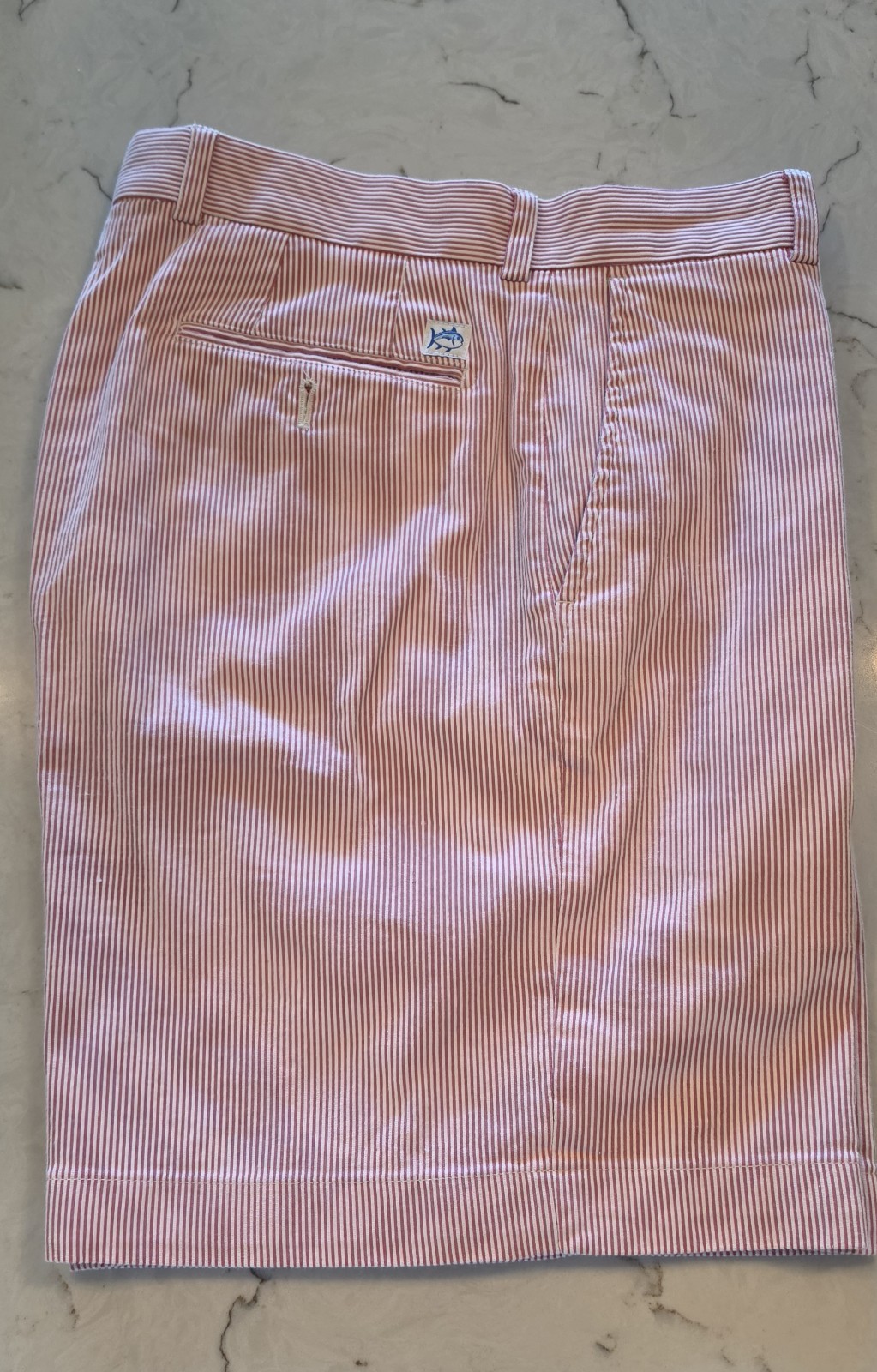 Southern Tide Skipjack Shorts Mens 34 Red White Seersucker Stripe Flat Front