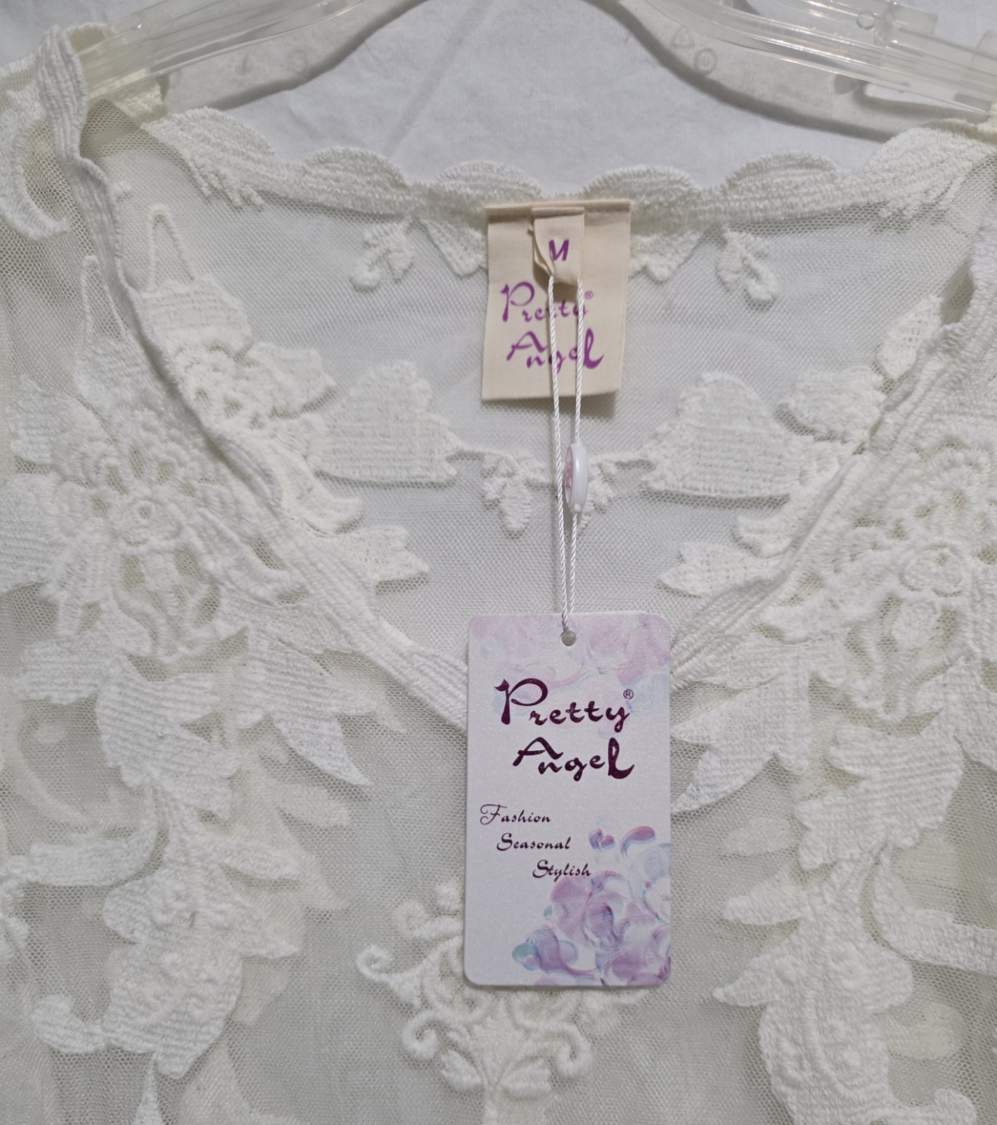 Pretty Angel M Tunic Top Ivory Embroidery Open Sheer Boho Romantic Sexy Sweet
