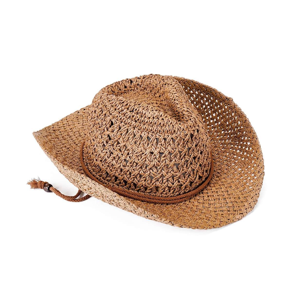 Women Men Western Cowboy Hat Straw Shapeable Wide Brim Cowgirl Summer Beach Hat