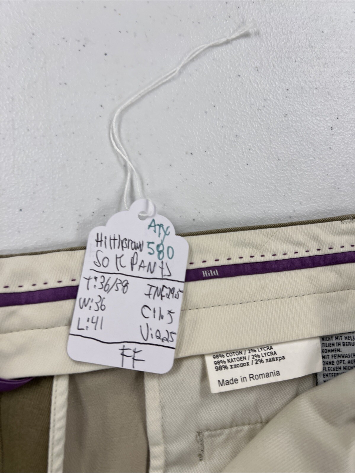 Hiltl Men’s Brown Solid Cotton Blend Khaki Pants 36/38 $295