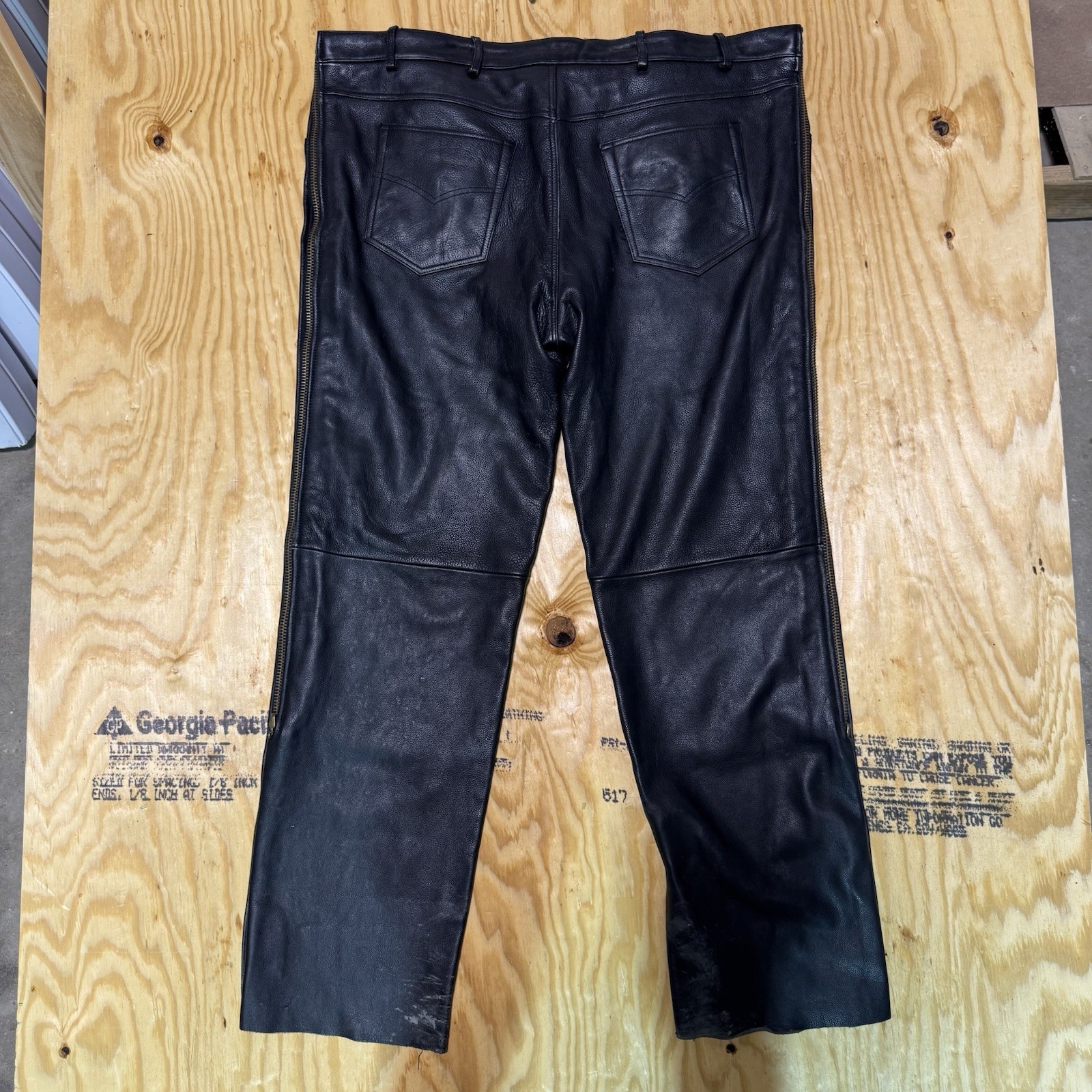 VTG USA Bikers Dream Apparel Black Leather Lined Pants Pre-owned Size 48 Mens