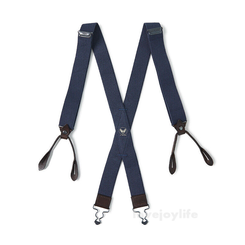 Bronson USAF X-Back Genuine Leather Suspenders Adjustable Elastic Straps Braces