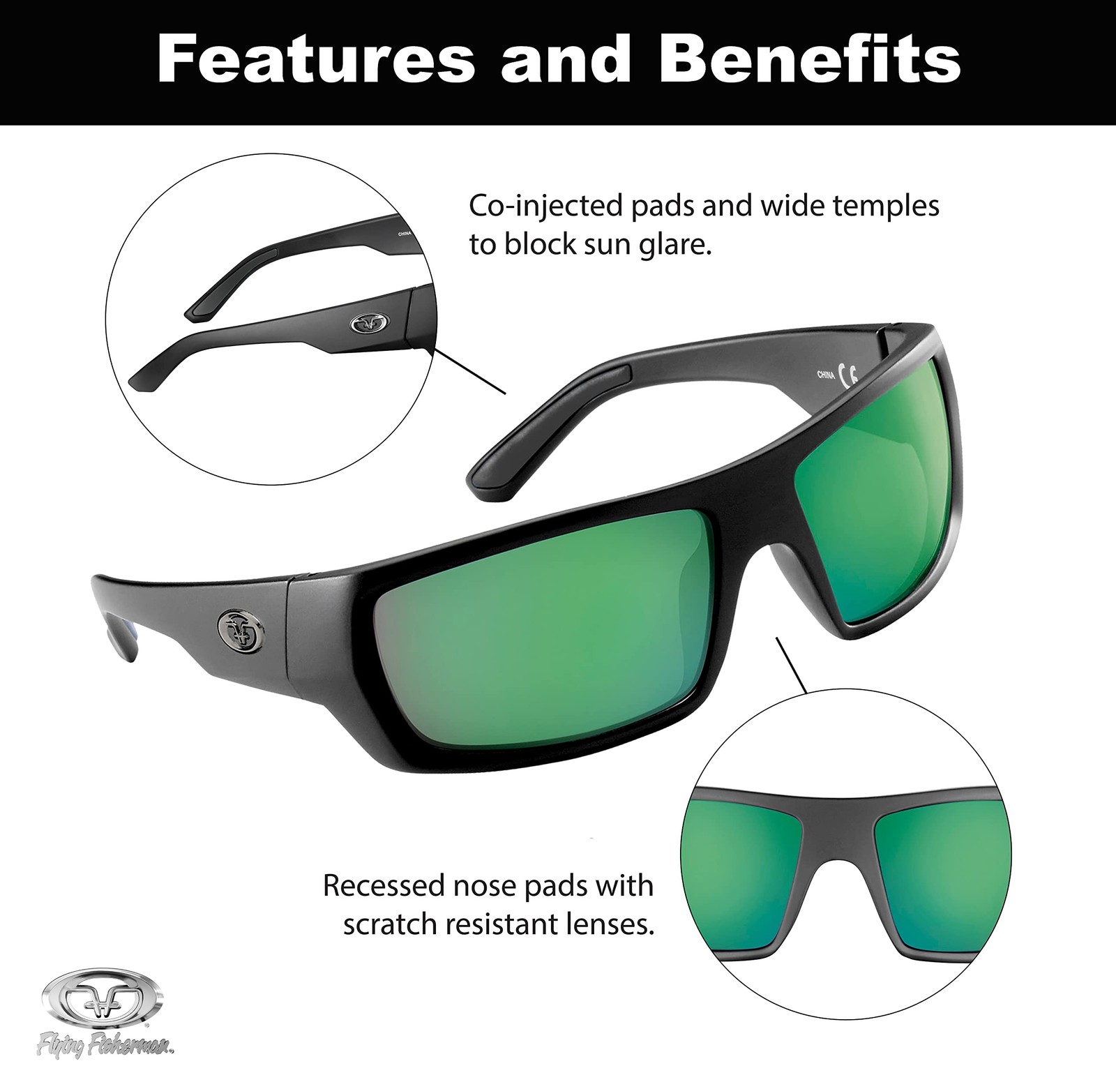 Flying Fisherman Sargasso Medium, Matte Black Frame/Amber-green Mirror Lens