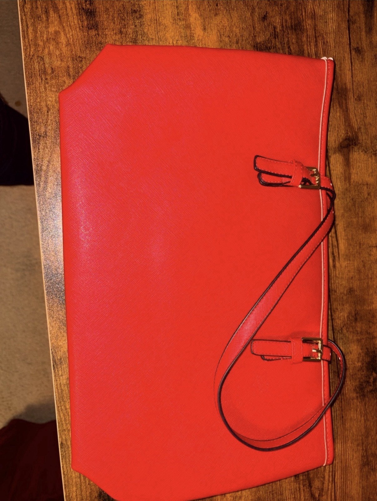 Michael Kors Red Solid Tote Shoulder Bag Gold Hardware MK Charm Logo Buckle