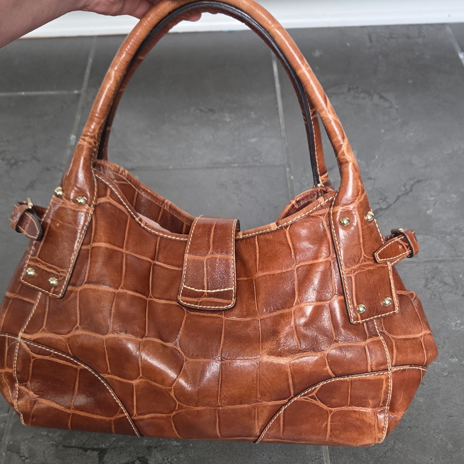 Dooney & Bourke Croc-Embossed Leather Shoulder Bag with Reversible Lock Clip
