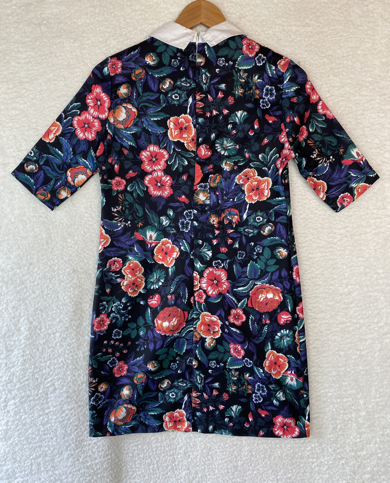 Zara Mini Dress Womens Small Aline Floral S/Sleeve Peter Pan Collar Work Office