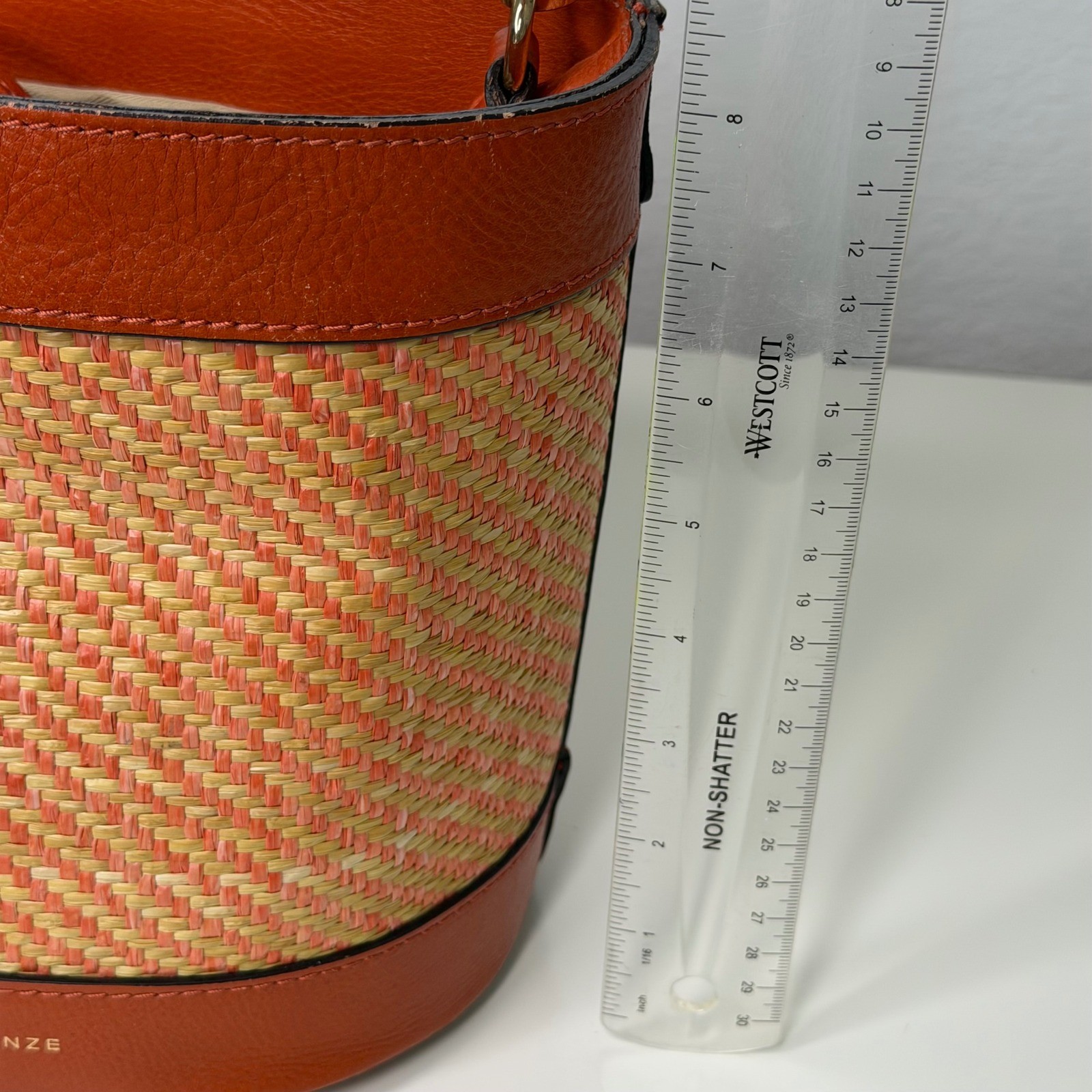 Divina Firenze Bucket Bag Womens Orange Woven Straw Leather Italian Boho Small
