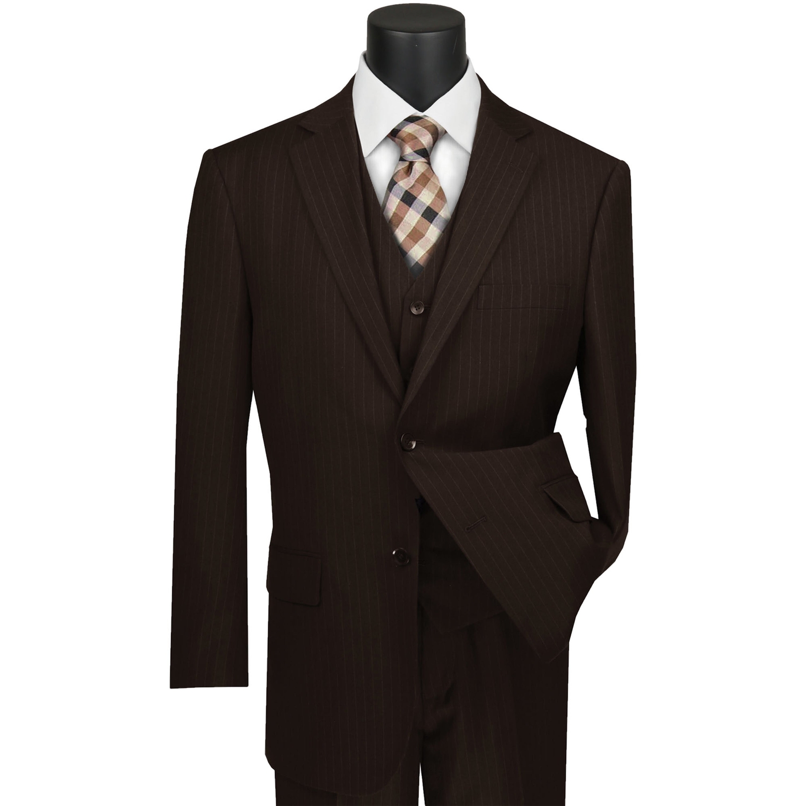 VINCI Men’s Pinstripe 3-Piece Suit 38S-62L, 4 Colors, Classic Fit – NEW