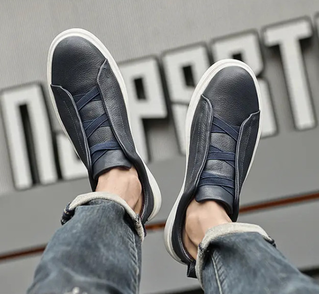 Men’s Real Leather Slip on Casual Fashion Dress Sneakers Board Shoes Oversize