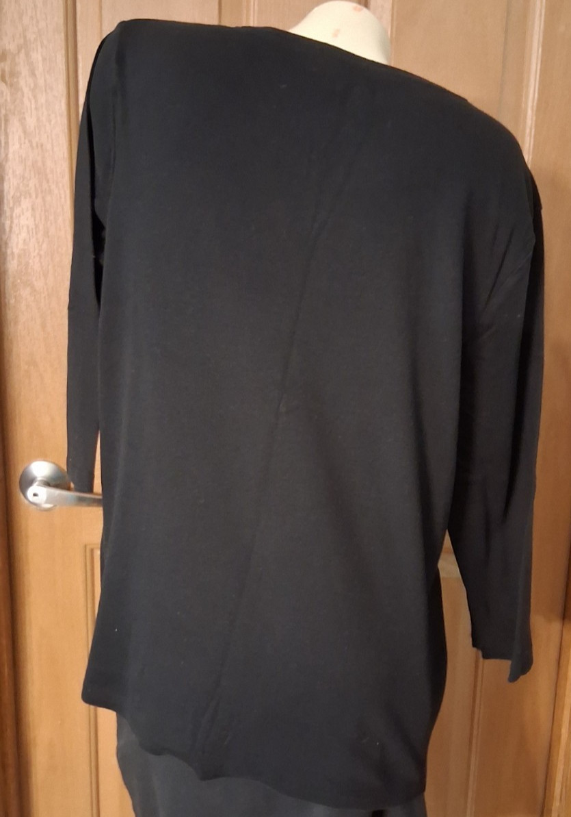 by Chico’s Black Tee V-Neck Bracelet Sleeves Misses Size 3 (reg 16)