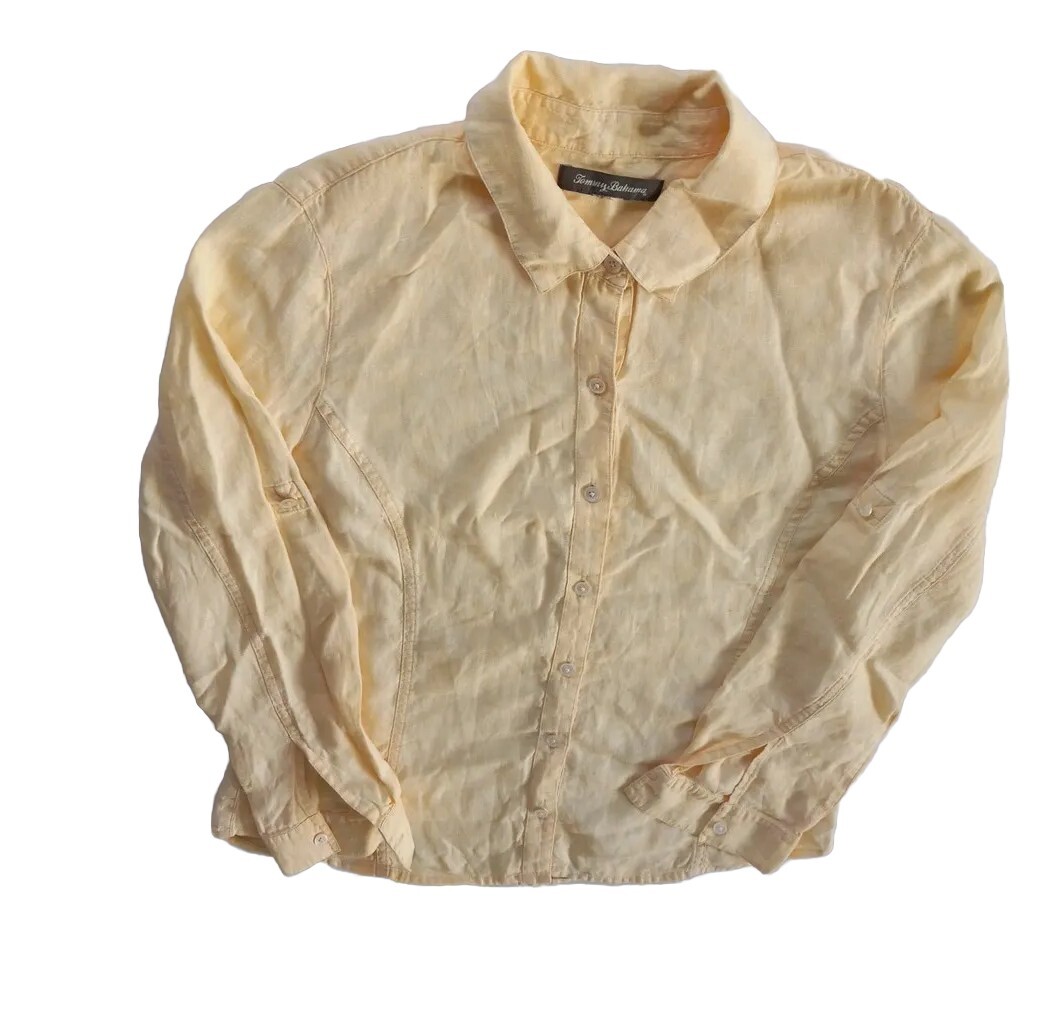 Tommy Bahama Women Chest 13.5in Pure Lenin Long Sleeve Button Down Shirt Yellow